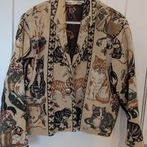 Painted Pony Tapestry Cats blazer Woven Jacket USA Made, Size small